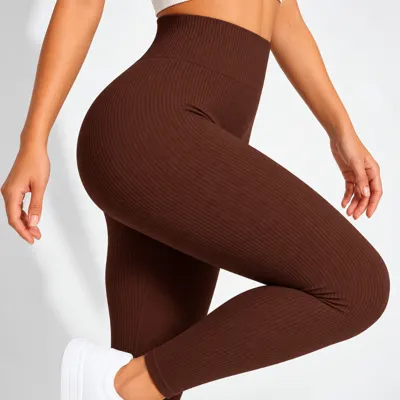 Calça Legging Canelada Cintura Alta Sem Costura